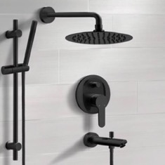 Matte Black Tub and Shower Faucet Set with Handheld, Rain Shower Head